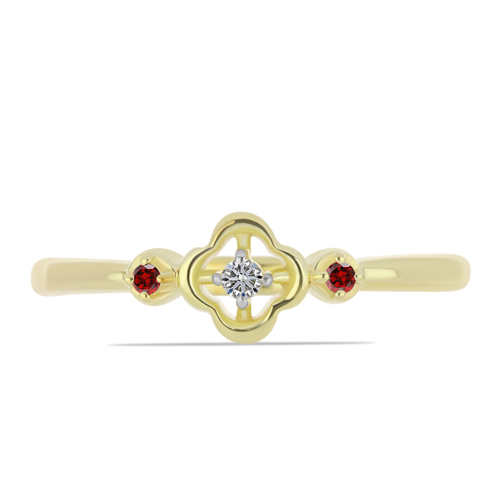 Anel de Prata com Banho de Ouro com Diamante Vermelho e Diamante Branco 1 