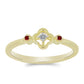 Anel de Prata com Banho de Ouro com Diamante Vermelho e Diamante Branco