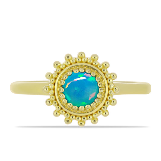 Anel de Prata com Banho de Ouro com Opala Azul Paraib da Etiópia
