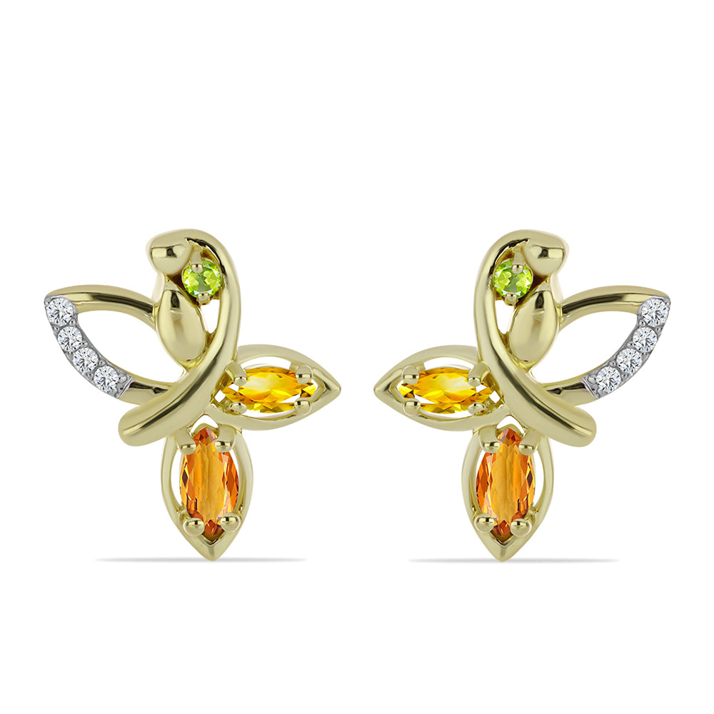 Brincos de Prata com Banho de Ouro com Safira Arco-íris de Rosebery e Topázio Branco 1 