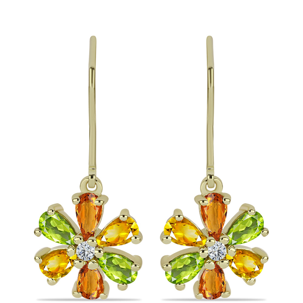 Brincos de Prata com Banho de Ouro com Safira Arco-íris de Rosebery e Topázio Branco