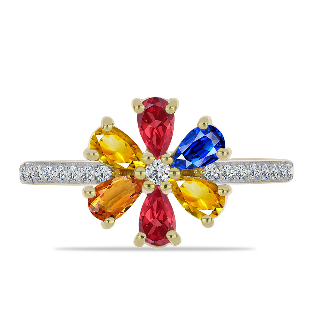 Anel de Prata com Banho de Ouro com Safira Arco-íris de Rosebery e Topázio Branco 1 