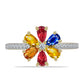 Anel de Prata com Banho de Ouro com Safira Arco-íris de Rosebery e Topázio Branco