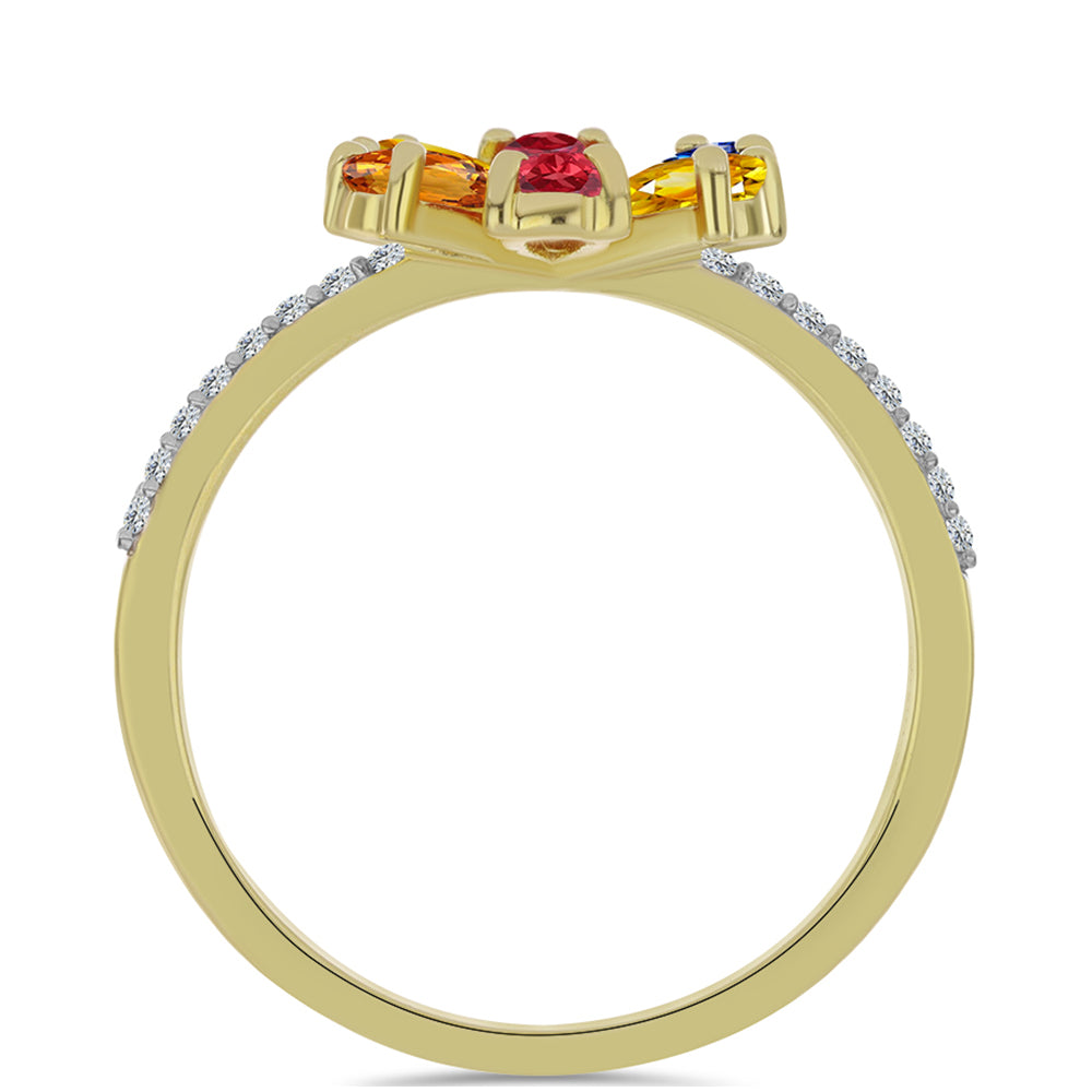 Anel de Prata com Banho de Ouro com Safira Arco-íris de Rosebery e Topázio Branco