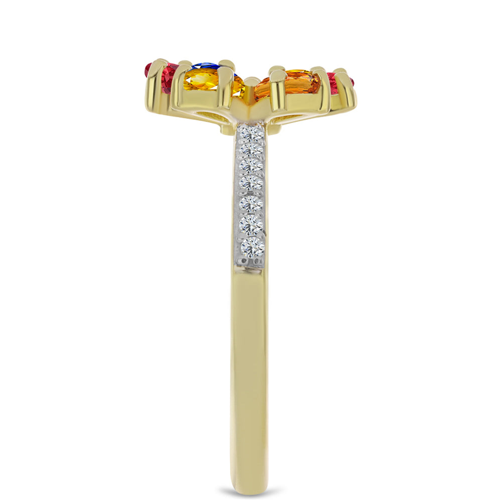Anel de Prata com Banho de Ouro com Safira Arco-íris de Rosebery e Topázio Branco
