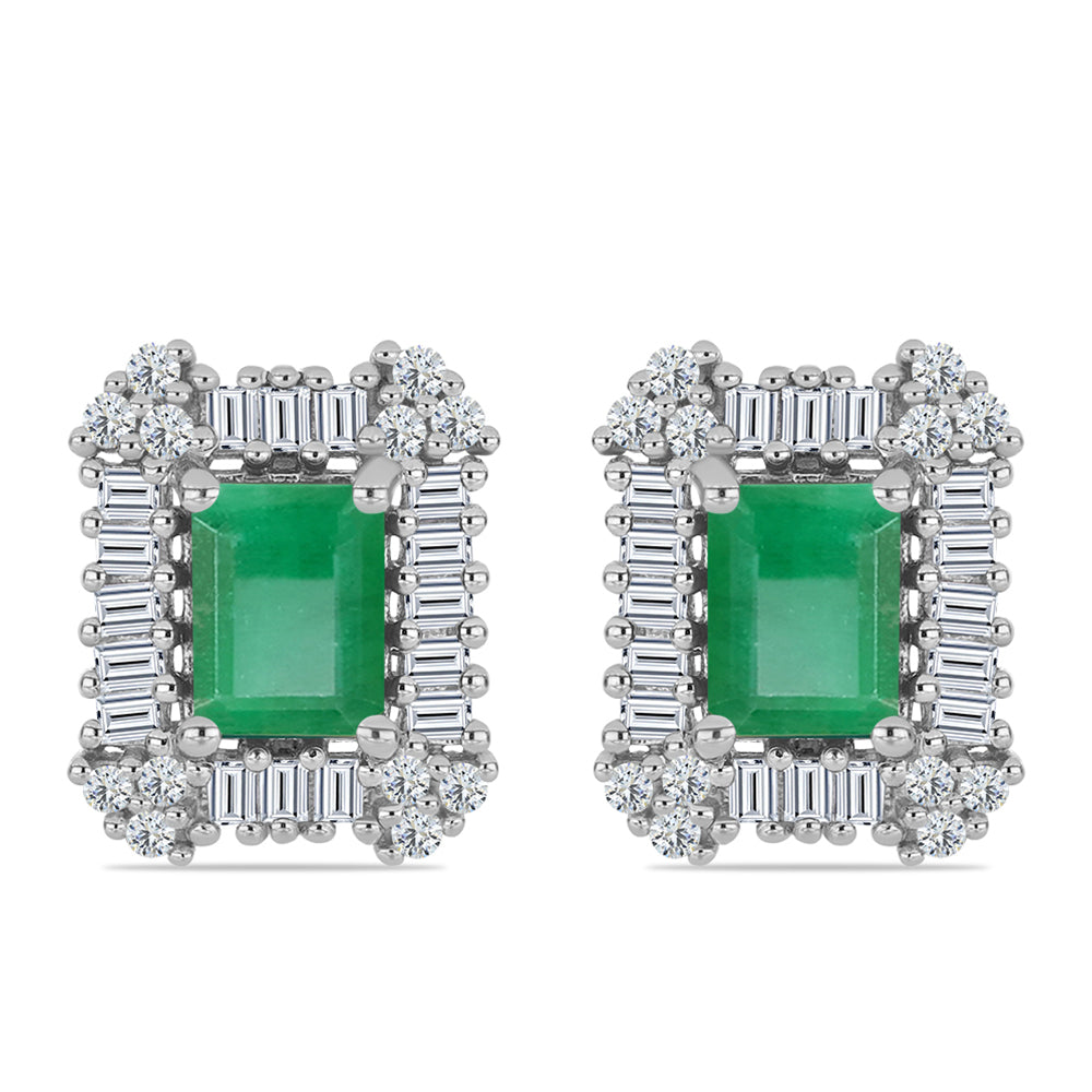 Brincos de Prata com Esmeralda do Brasil e Zircão Branco 1 