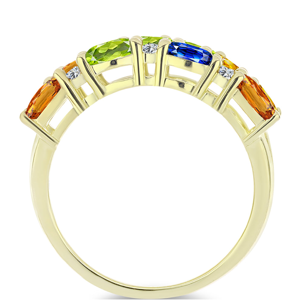 Anel de Prata com Banho de Ouro com Safira Arco-íris de Rosebery e Topázio Branco  Contraste: Cabeca de Veado (800) 2 