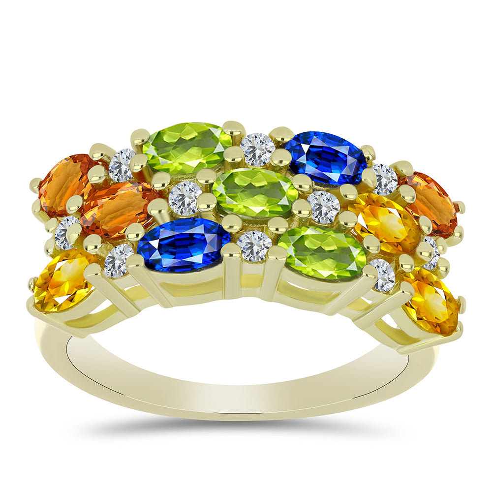 Anel de Prata com Banho de Ouro com Safira Arco-íris de Rosebery e Topázio Branco  Contraste: Cabeca de Veado (800) 3 