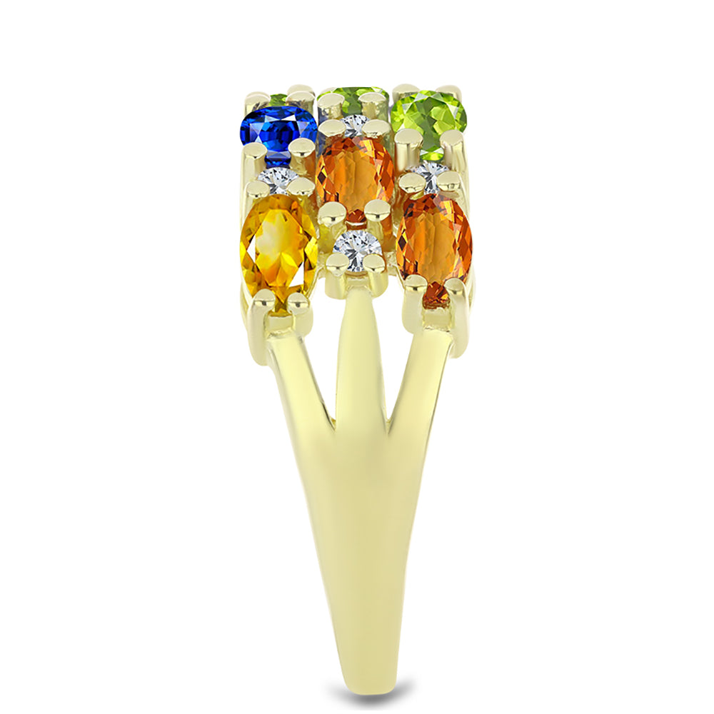 Anel de Prata com Banho de Ouro com Safira Arco-íris de Rosebery e Topázio Branco  Contraste: Cabeca de Veado (800)