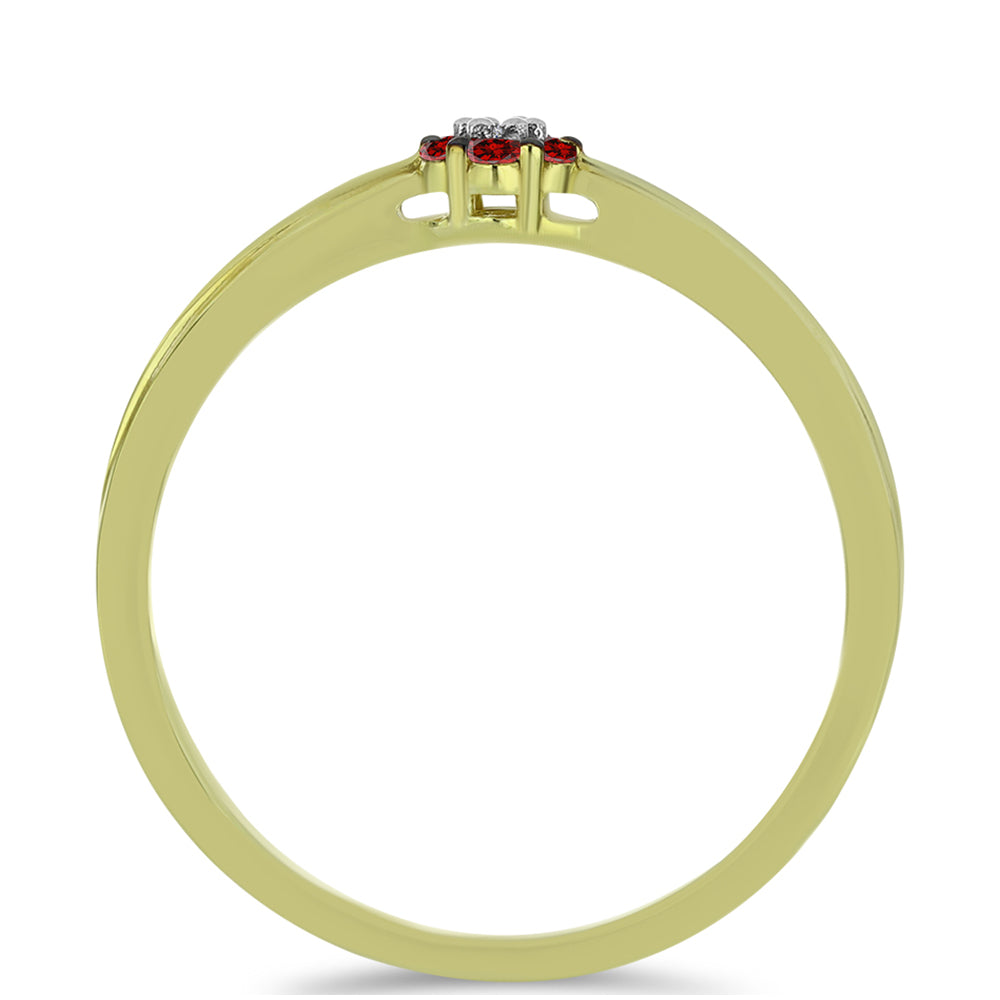 Anel de Prata com Banho de Ouro com Diamante Vermelho e Diamante Branco 2 