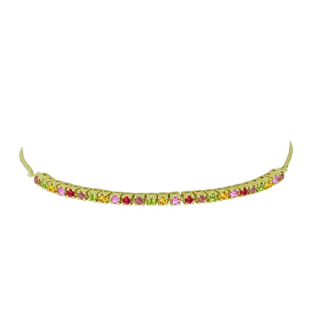 Pulseira de Prata com Banho de Ouro com Safira Arco-íris de Rosebery  Contraste: Cabeca de Veado (800)