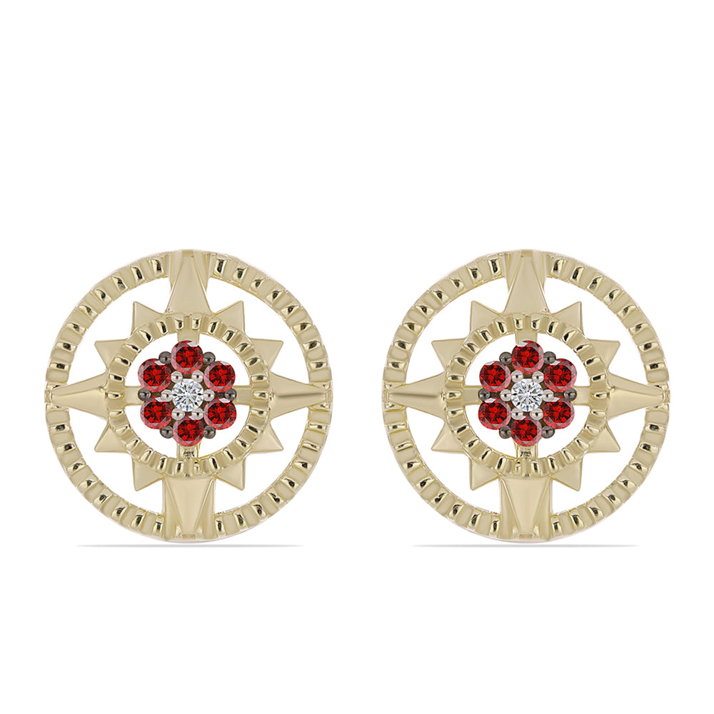 Brincos de Prata com Banho de Ouro com Diamante Vermelho e Diamante Branco 1 