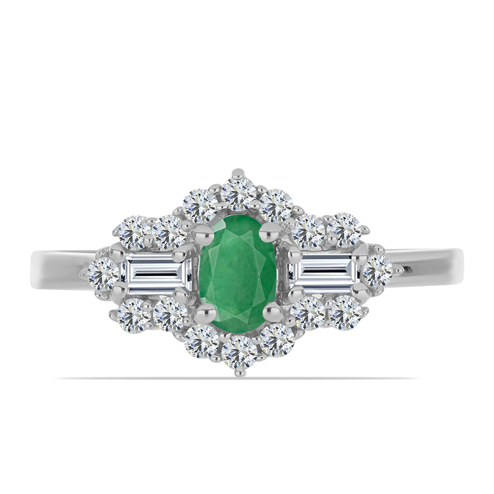 Anel de Prata com Esmeralda do Brasil e Topázio Branco 1 