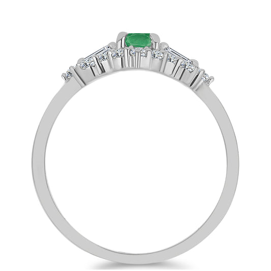 Anel de Prata com Esmeralda do Brasil e Topázio Branco