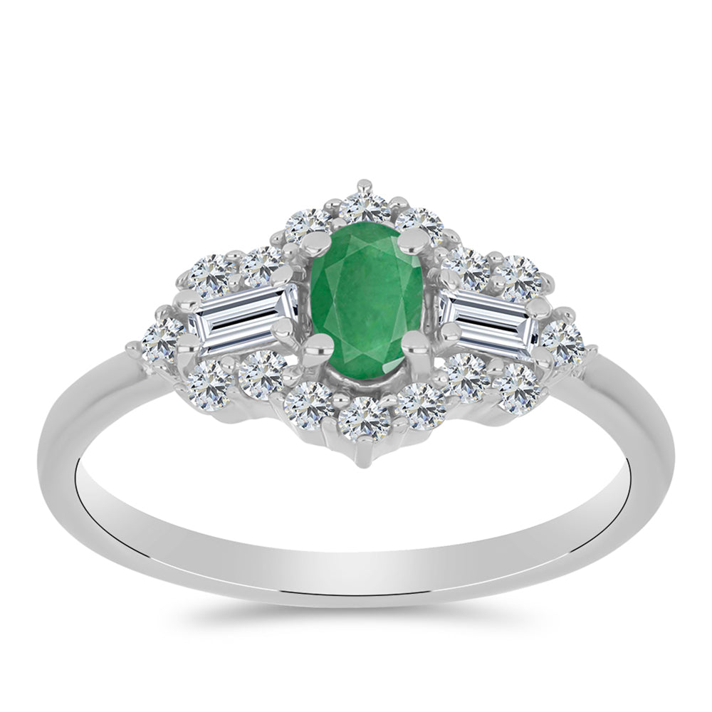 Anel de Prata com Esmeralda do Brasil e Topázio Branco