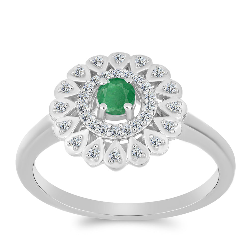 Anel de Prata com Esmeralda do Brasil e Topázio Branco  Contraste: Cabeca de Veado (800) 3 