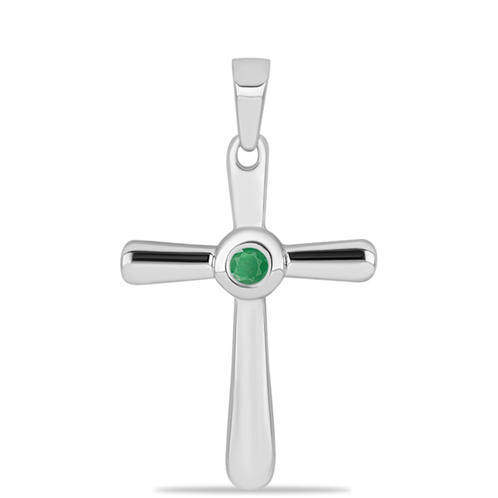 Cruz Pendente de Prata com Esmeralda do Brasil