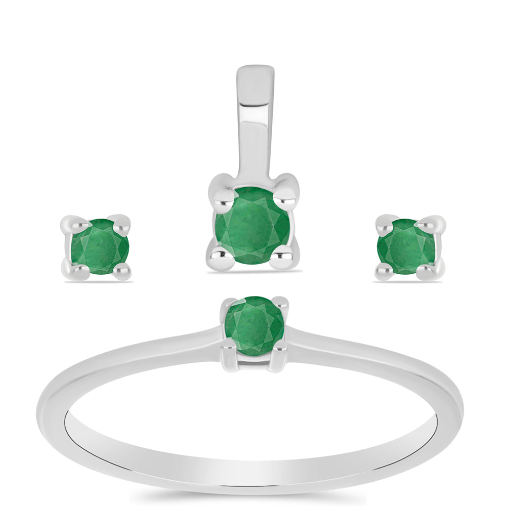 Conjunto de Prata com Esmeralda do Brasil ( Brincos+Anel+Pendente ) 1 