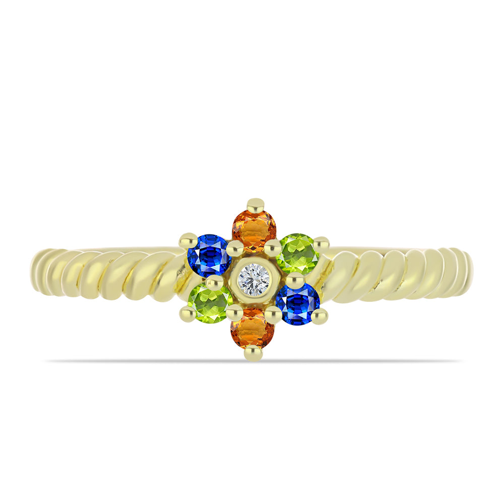 Anel de Prata com Banho de Ouro com Safira Arco-íris de Rosebery e Topázio Branco