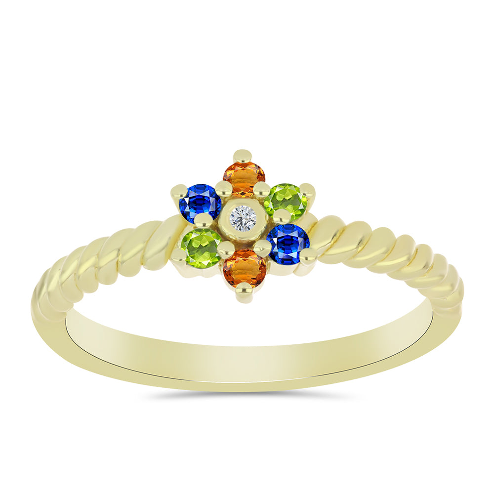 Anel de Prata com Banho de Ouro com Safira Arco-íris de Rosebery e Topázio Branco