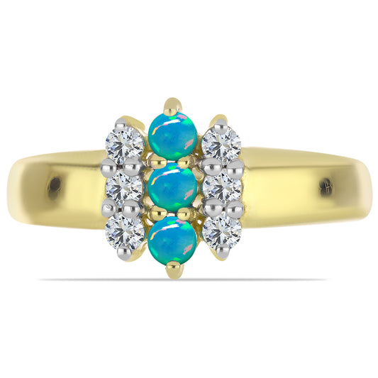 Anel de Prata com Banho de Ouro com Opala Azul Paraib da Etiópia e Topázio Branco  Contraste: Cabeca de Veado (800)