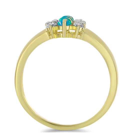Anel de Prata com Banho de Ouro com Opala Azul Paraib da Etiópia e Topázio Branco  Contraste: Cabeca de Veado (800)