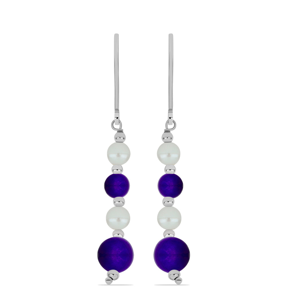 Brincos de Prata com Jade Roxa e Pérola Branca de Água Doce