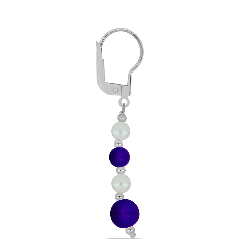 Brincos de Prata com Jade Roxa e Pérola Branca de Água Doce 2 