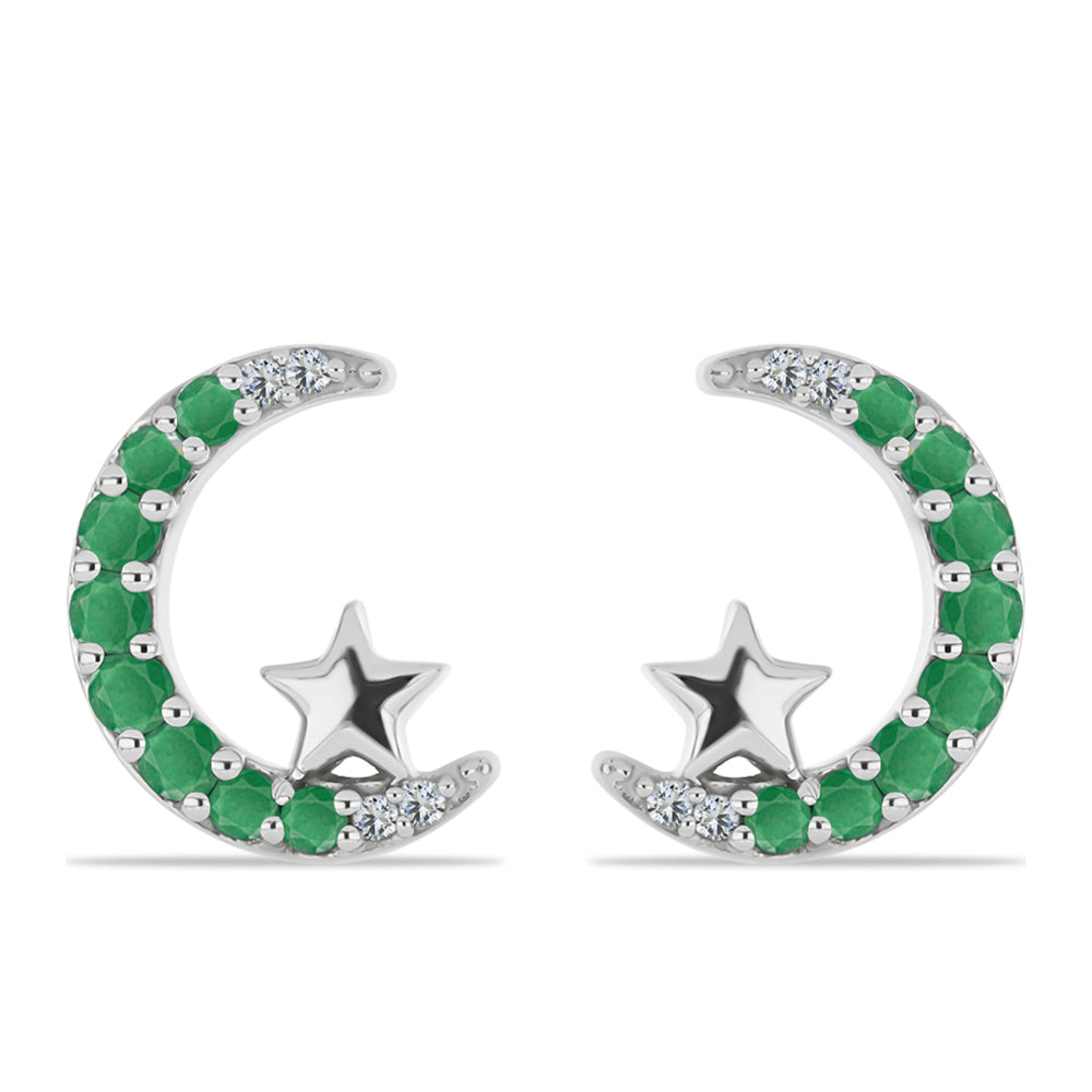 Brincos de Prata com Esmeralda do Brasil e Topázio Branco