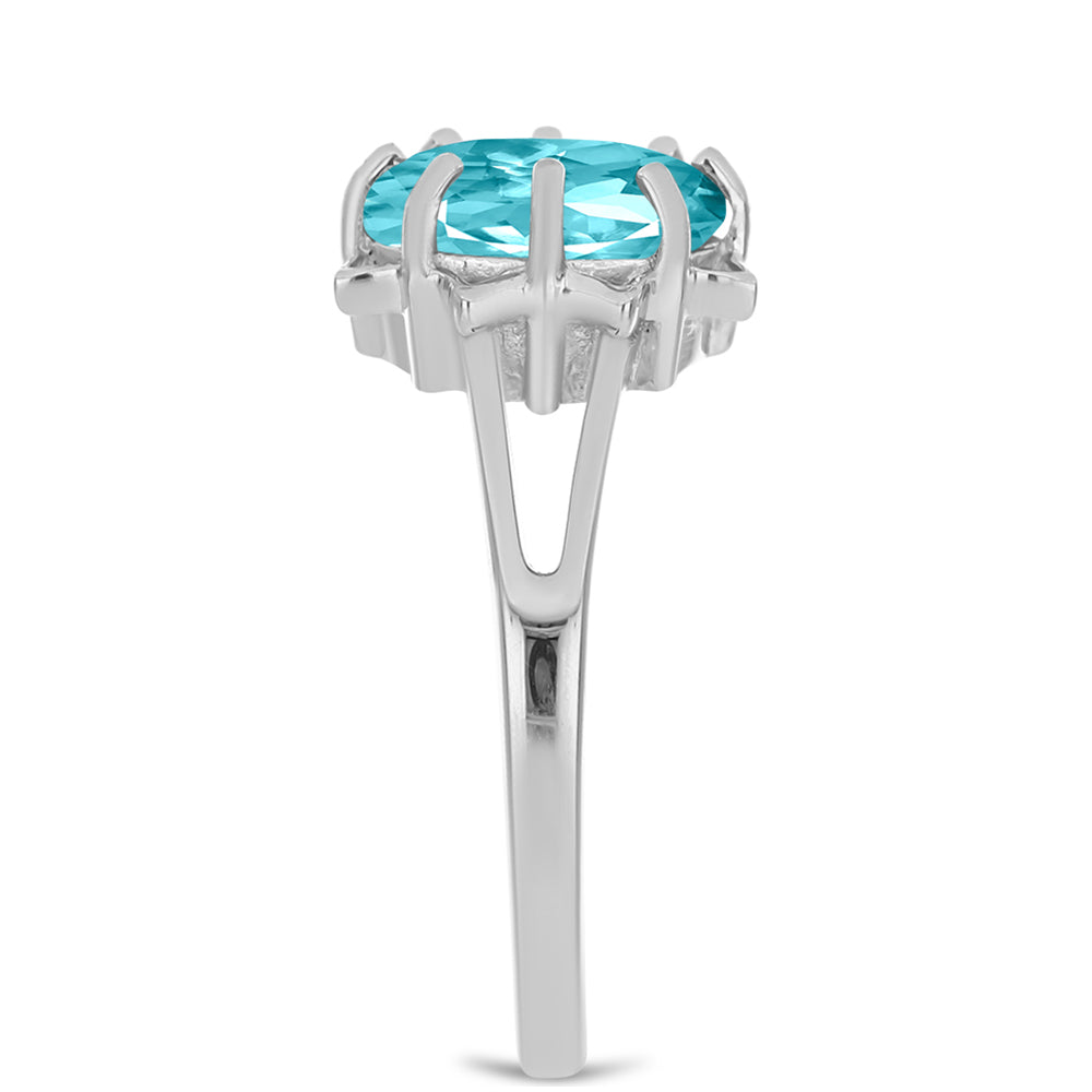 Anel de Prata com Quartzo de Paraíba  Contraste: Cabeca de Veado (800)