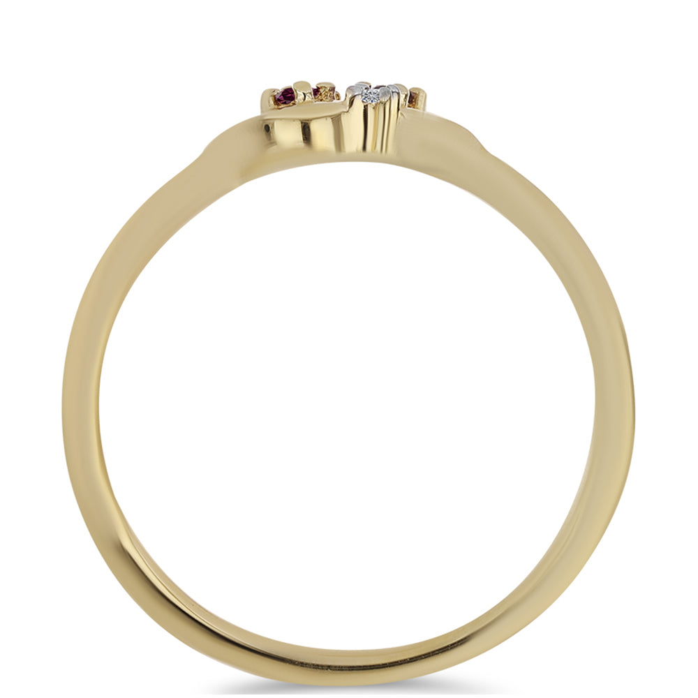 Anel de Prata com Banho de Ouro com Diamante Roxo e Diamante Branco