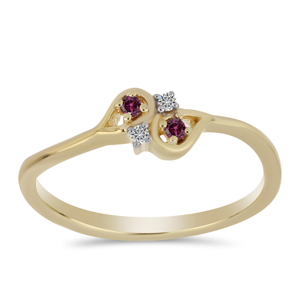 Anel de Prata com Banho de Ouro com Diamante Roxo e Diamante Branco