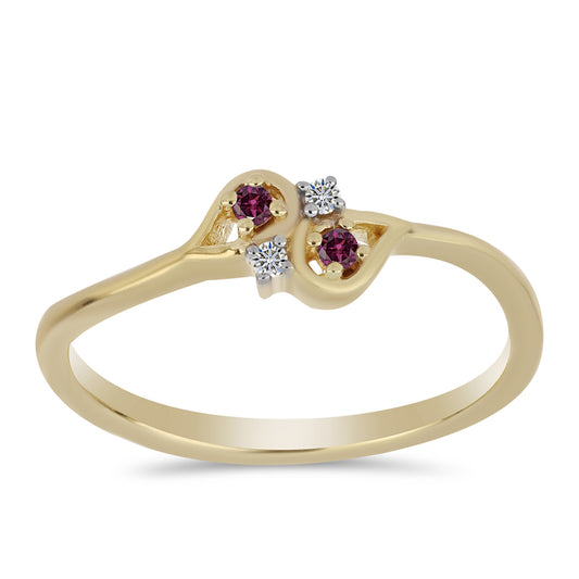 Anel de Prata com Banho de Ouro com Diamante Roxo e Diamante Branco