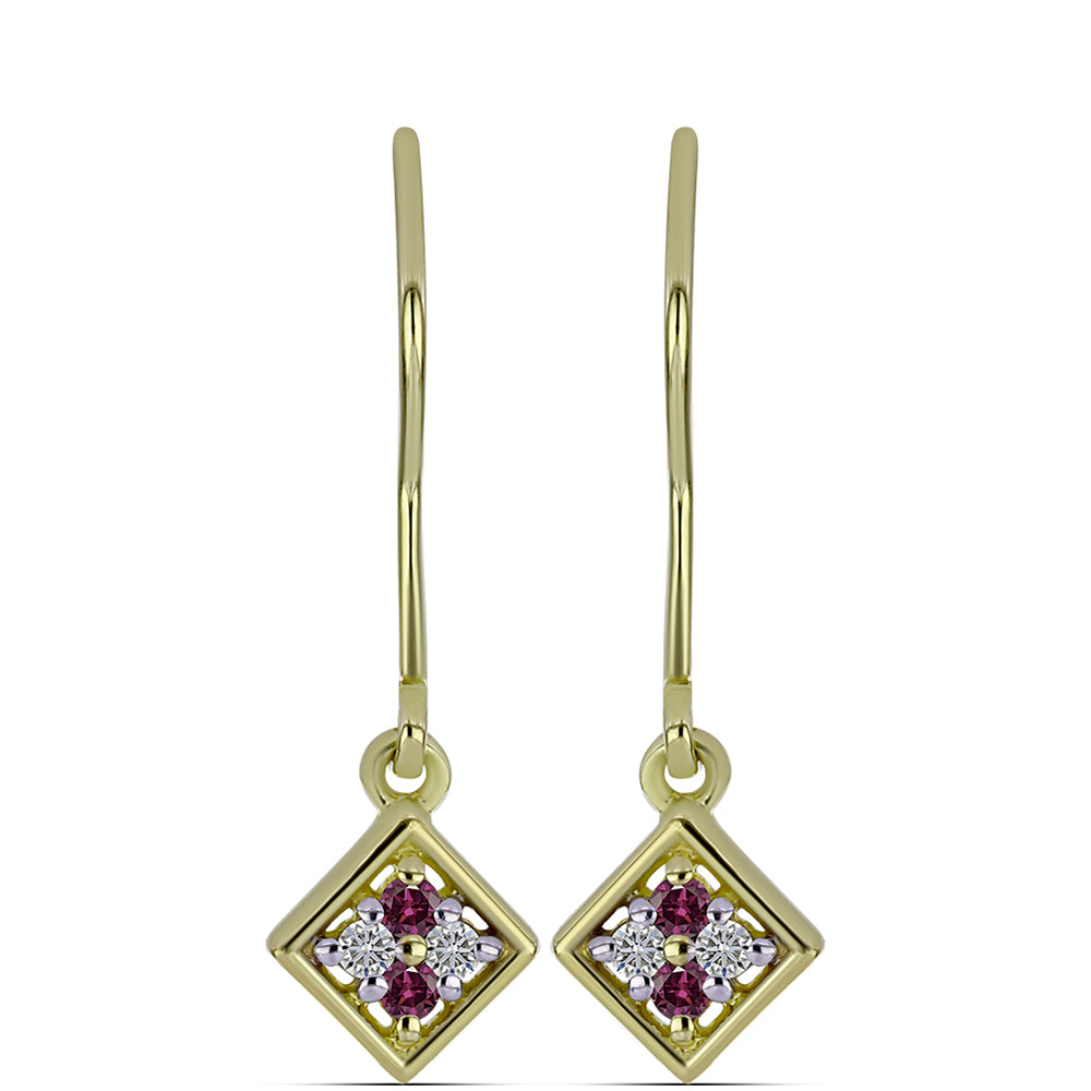 Brincos de Prata com Banho de Ouro com Diamante Roxo e Diamante Branco