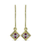 Brincos de Prata com Banho de Ouro com Diamante Roxo e Diamante Branco