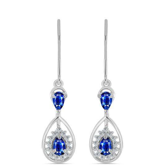 Brincos de Prata com Safira Azul Australiana e Topázio Branco