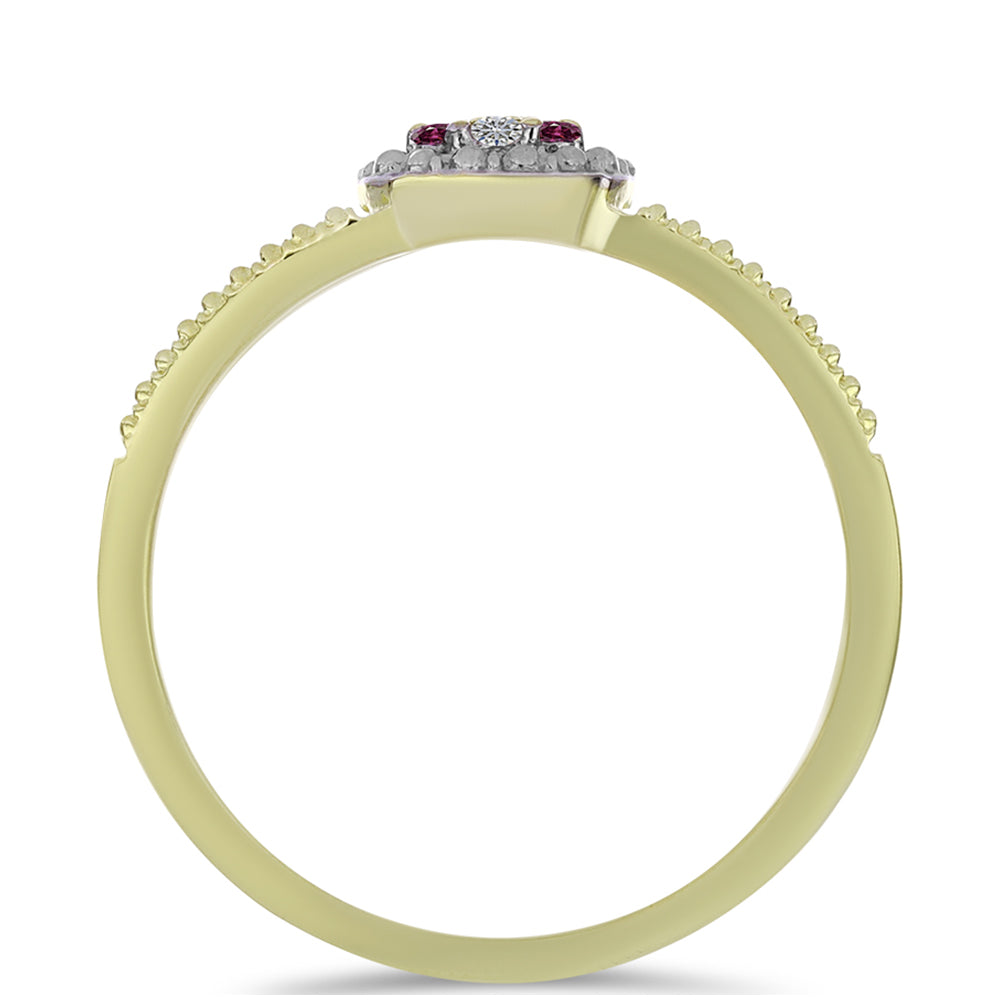 Anel de Prata com Banho de Ouro com Diamante Roxo e Diamante Branco 2 