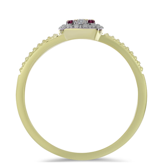 Anel de Prata com Banho de Ouro com Diamante Roxo e Diamante Branco