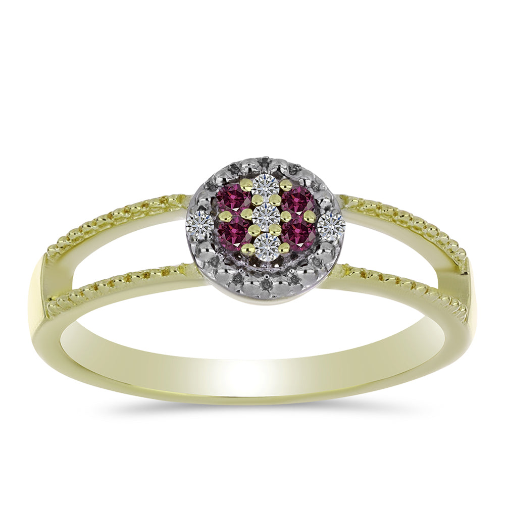 Anel de Prata com Banho de Ouro com Diamante Roxo e Diamante Branco 3 