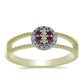 Anel de Prata com Banho de Ouro com Diamante Roxo e Diamante Branco