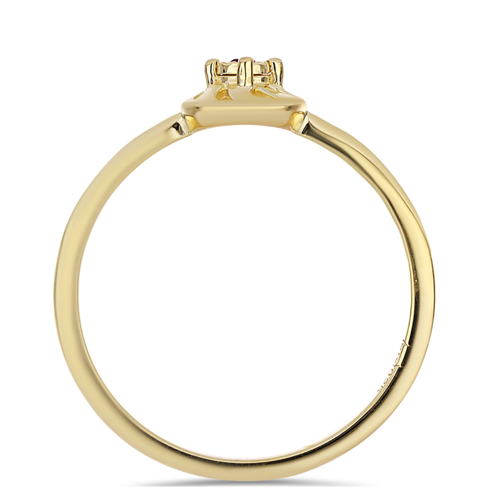 Conjunto de Prata com Banho de Ouro com Diamante Roxo ( Brincos+Anel+Pendente )  Contraste: Cabeca de Veado (800)