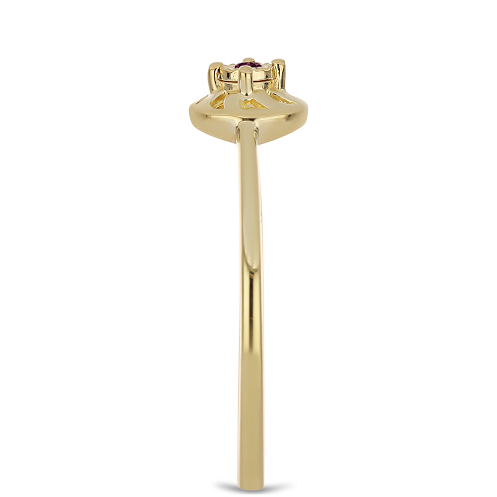 Conjunto de Prata com Banho de Ouro com Diamante Roxo ( Brincos+Anel+Pendente )  Contraste: Cabeca de Veado (800)