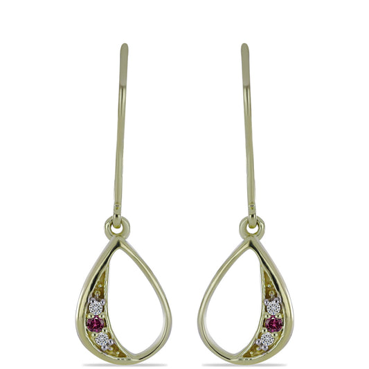 Brincos de Prata com Banho de Ouro com Diamante Roxo e Diamante Branco