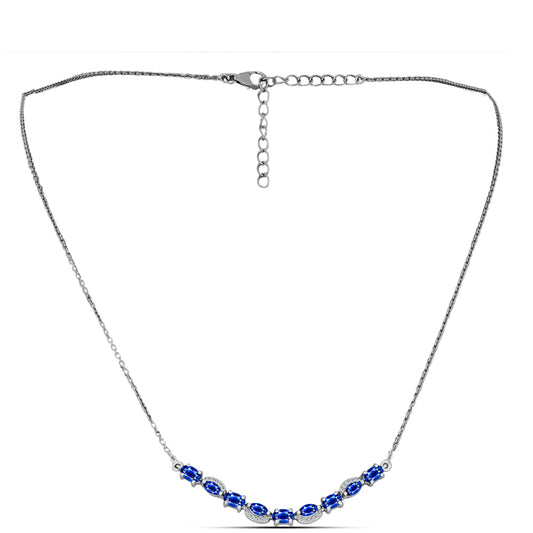 Colar de Prata com Safira Azul Australiana e Topázio Branco  Contraste: Cabeca de Veado (800)