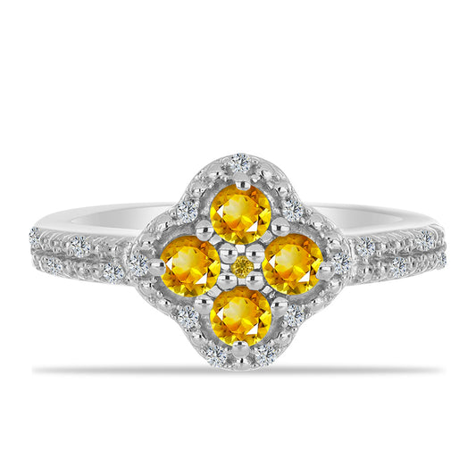 Anel de Prata com Citrino de Ural e Topázio Branco  Contraste: Cabeca de Veado (800)