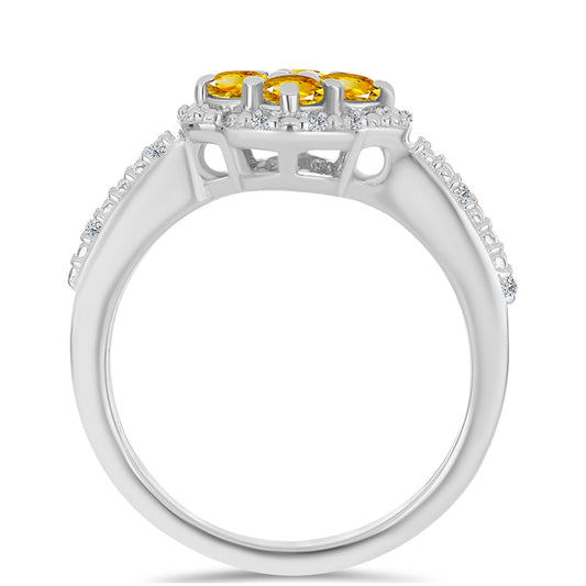 Anel de Prata com Citrino de Ural e Topázio Branco  Contraste: Cabeca de Veado (800)