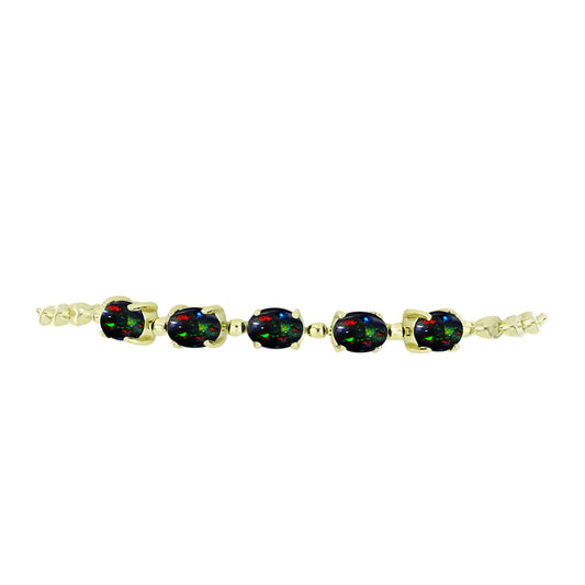 Pulseira de Prata com Banho de Ouro com Opala Preta de Lega Dembi da Etiópia  Contraste: Cabeca de Veado (800)