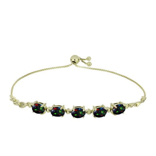 Pulseira de Prata com Banho de Ouro com Opala Preta de Lega Dembi da Etiópia  Contraste: Cabeca de Veado (800)