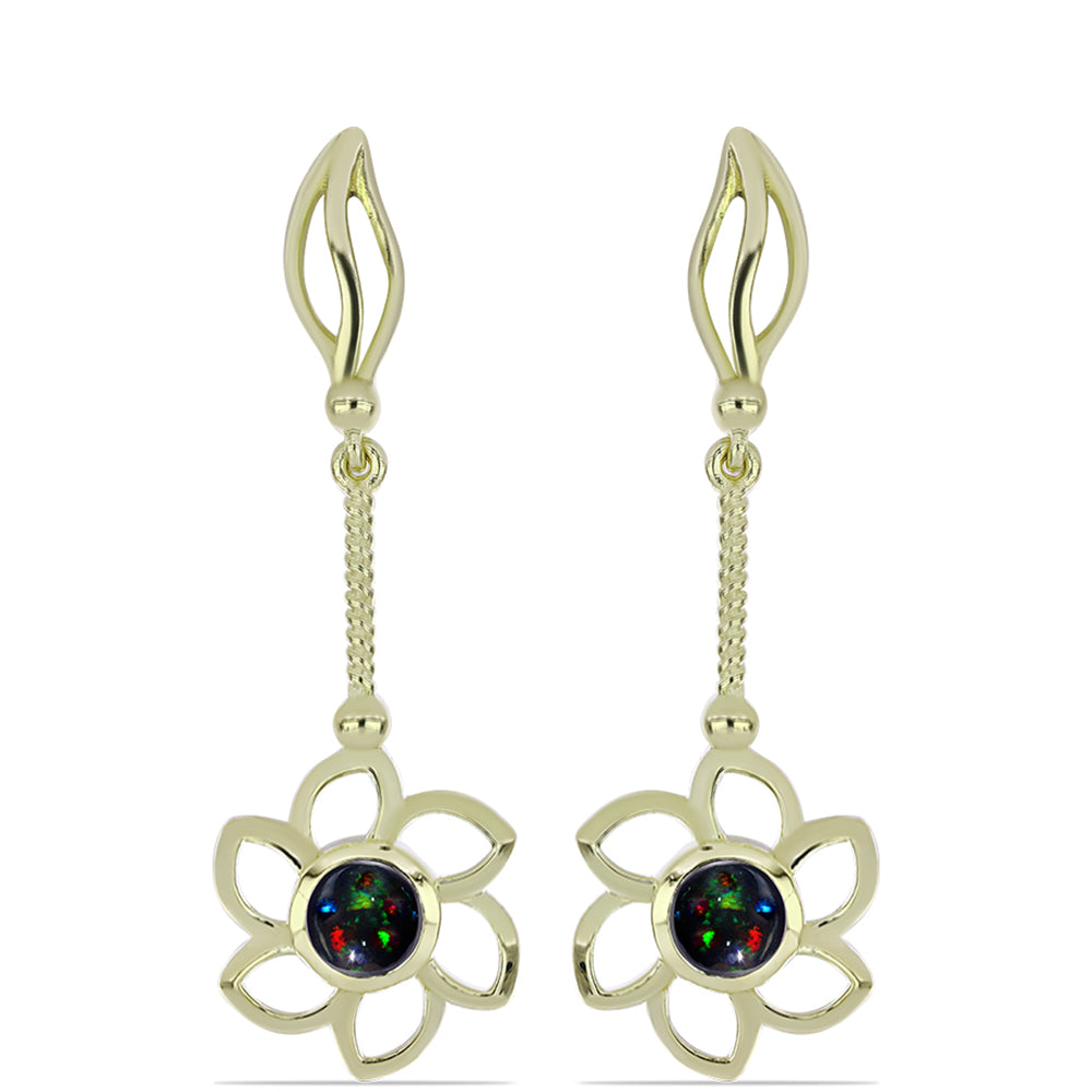 Brincos de Prata com Banho de Ouro com Opala Preta de Lega Dembi da Etiópia