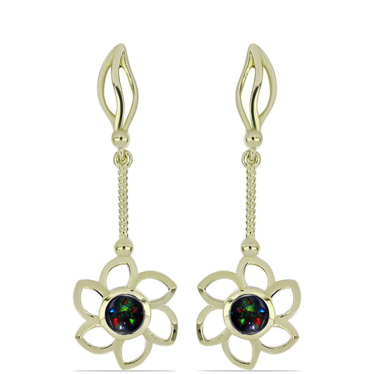 Brincos de Prata com Banho de Ouro com Opala Preta de Lega Dembi da Etiópia